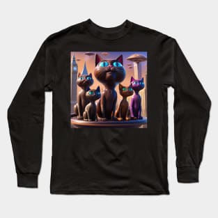 Chocolate Cats In Futuristic London Long Sleeve T-Shirt